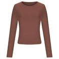 thumbnail image 4 of YUGYXL Long Sleeve Shirts for Women Petite Casual Basic Going Out Tops Workout Slim Fit Y2K Tops Crew Neck Tight T Shirts Coffee M, 4 of 5