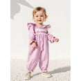 thumbnail image 5 of BemeyourBBs Girl Plaid Romper Long Sleeve Doll Collar Letter Embroidery Jumpsuit, 5 of 9