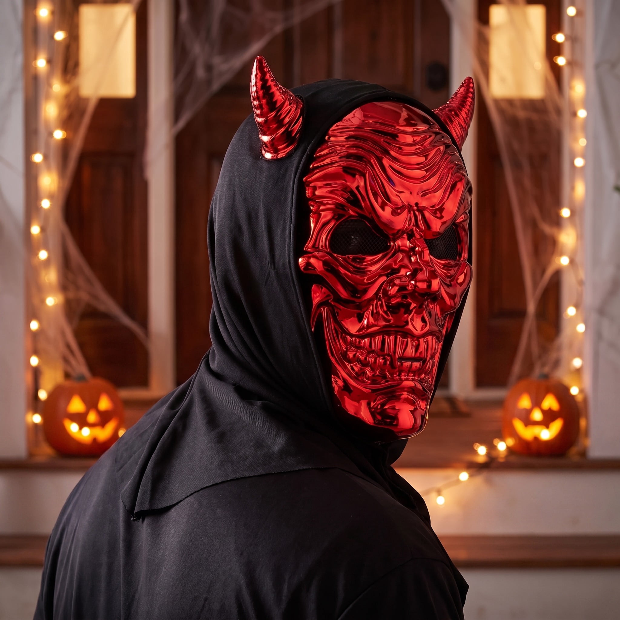 Metallic Devil Mask Costume Accessory for Adults, Red and Black, Halloween by Way To Celebrate