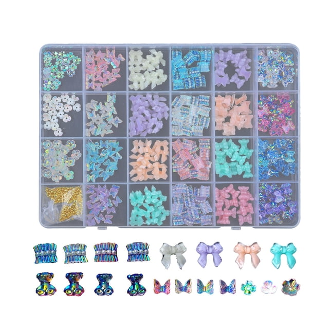 Piedras acrílicas de cristal AB con parte trasera plana, múltiples formas y tamaños variados para joyería de uñas. SP01