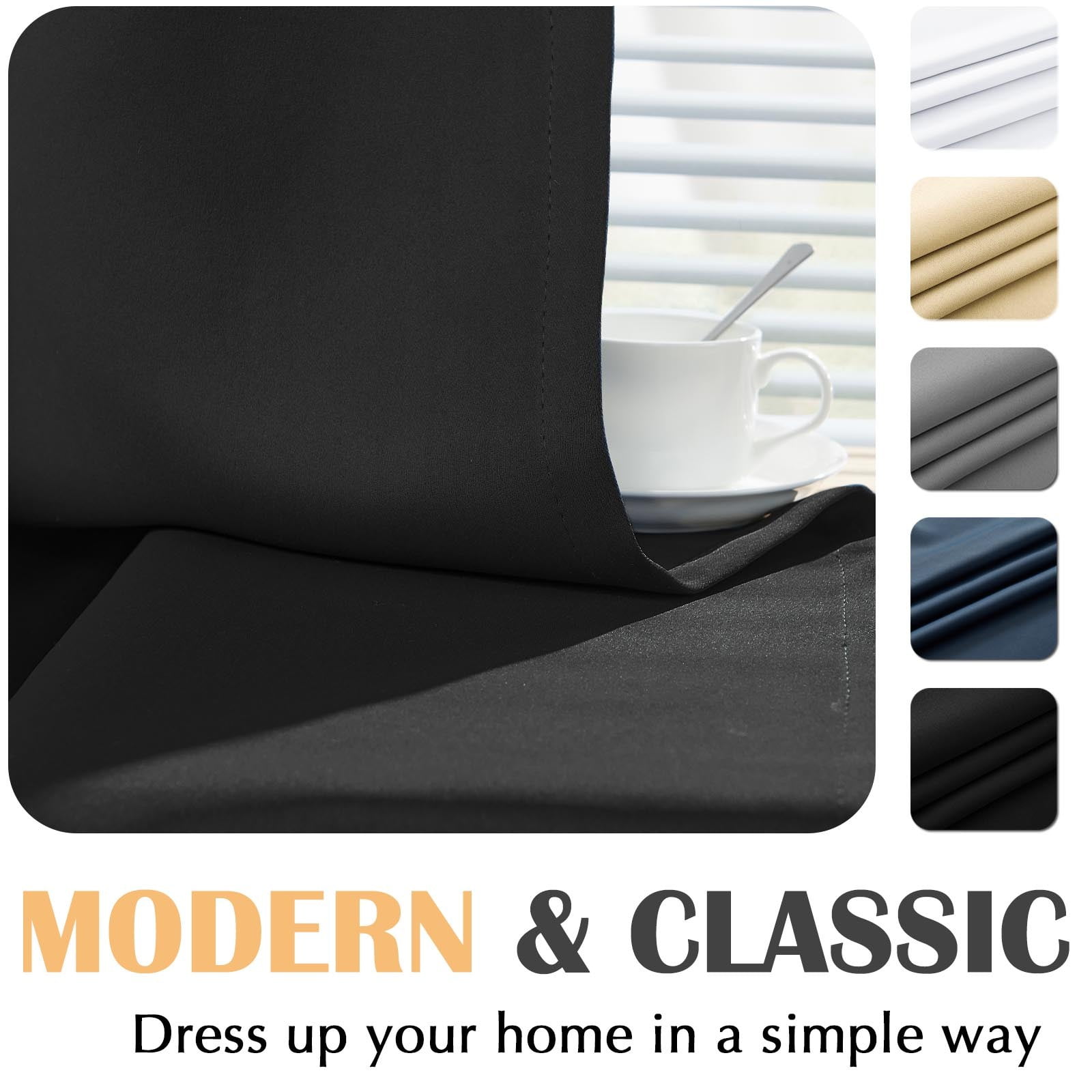 Curtainking Grommet Curtains Thermal Insulated Blackout Curtains for Nursery, Black, 40x45 inch, 2 Pcs