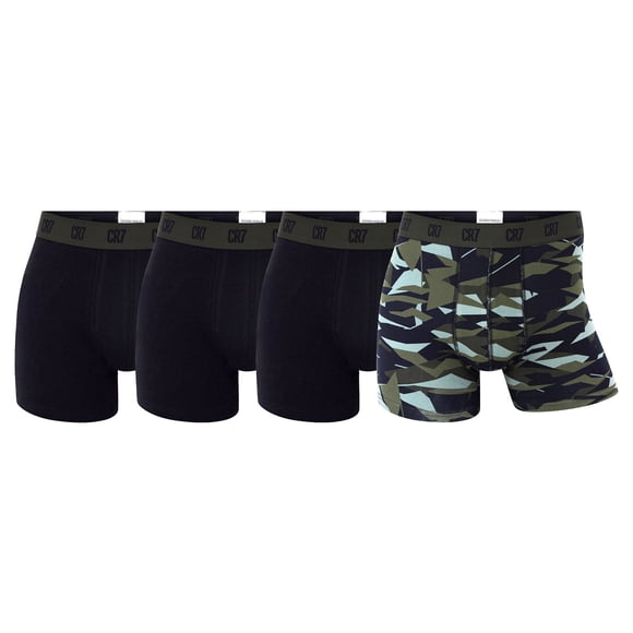 CR7 Calzoncillos hombre, pack de 4 - camuflaje, calzoncillos, algodón elástico, logo en cintura Negro/Verde S (Small)