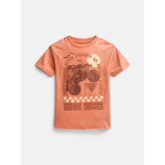 Monster Jam Boys Washed Halloween Graphic Tee with Short Sleeves, Sizes 4-18