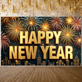 thumbnail image 5 of Golden Letters Happy New Year Banner Fireworks Design New Year Display Festive Sparkling Elements Festive Backdrop for New Year Party NYE Celebration Holiday Gathering, 5 of 9