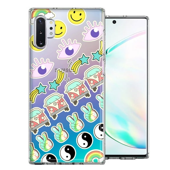 MUNDAZE For Samsung Galaxy Note 10 70's Yin Yang Hippie Happy Peace Stars Design Double Layer Phone Case Cover