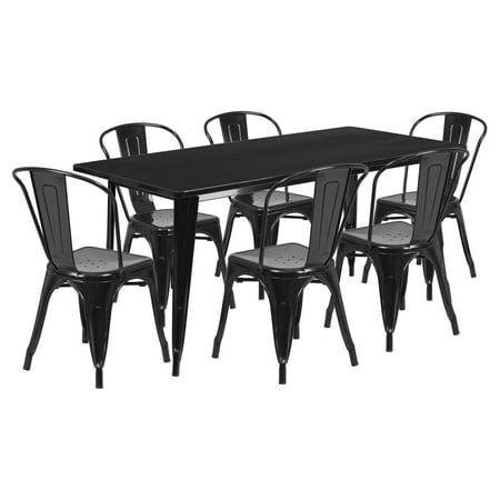 Flash Furniture 31 5 X 63 Rectangular Metal Indoor Outdoor Table Set With 6 Stack Chairs Multiple Colors