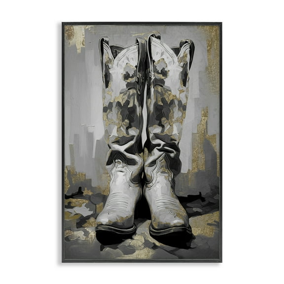 Stupell Industries Glam Streaked Boots Beauty & Fashion Painting Black Framed Art Print Wall Art, 12 x 18