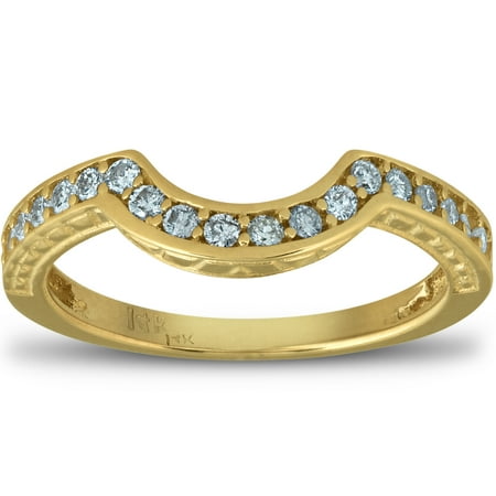- 1/5 Ct Diamond Curved Wedding Engagement Ring Enhancer Band 14k Yellow Gold