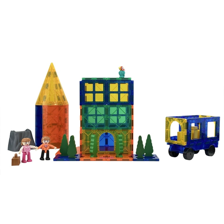 Mag Genius - 51 pieces of Colorful and Transparent Magnetic Building Tiles  in Geometrical Shapes for Enhanced Structures - Walmart.com