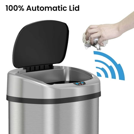 iTouchless - 13 Gallon Touchless Sensor Trash Can with AbsorbX Odor Control System, Stainless Steel Oval Shape Kitchen Bin - Silver