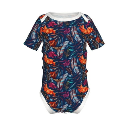 

Adobk Tropical Flower Print Baby Climbing Clothes Jumpsuit Rompers Classic Rompers Child Short sleeve Bodysuits-2 Years