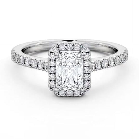 Meryn Jewel Solitaire Ring 14K White Gold Plated - 1.6 Ct Radiant Cut Lab Diamond Rings - Halo Solitaire Accent Engagement Bands - Daily Fine Jewelry