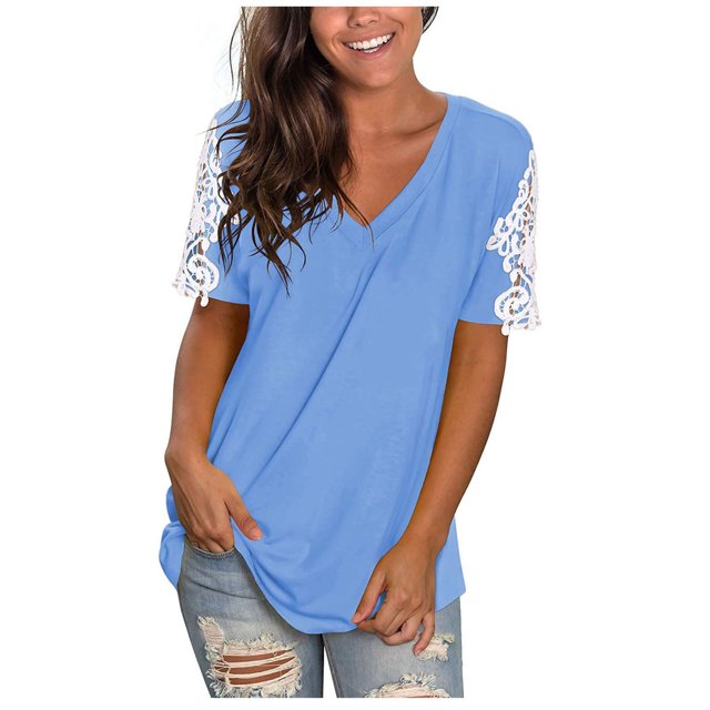 Pntutb - Camiseta de manga corta con cuello en V para mujer, holgada, informal, de verano Pntutb Pntutb-990