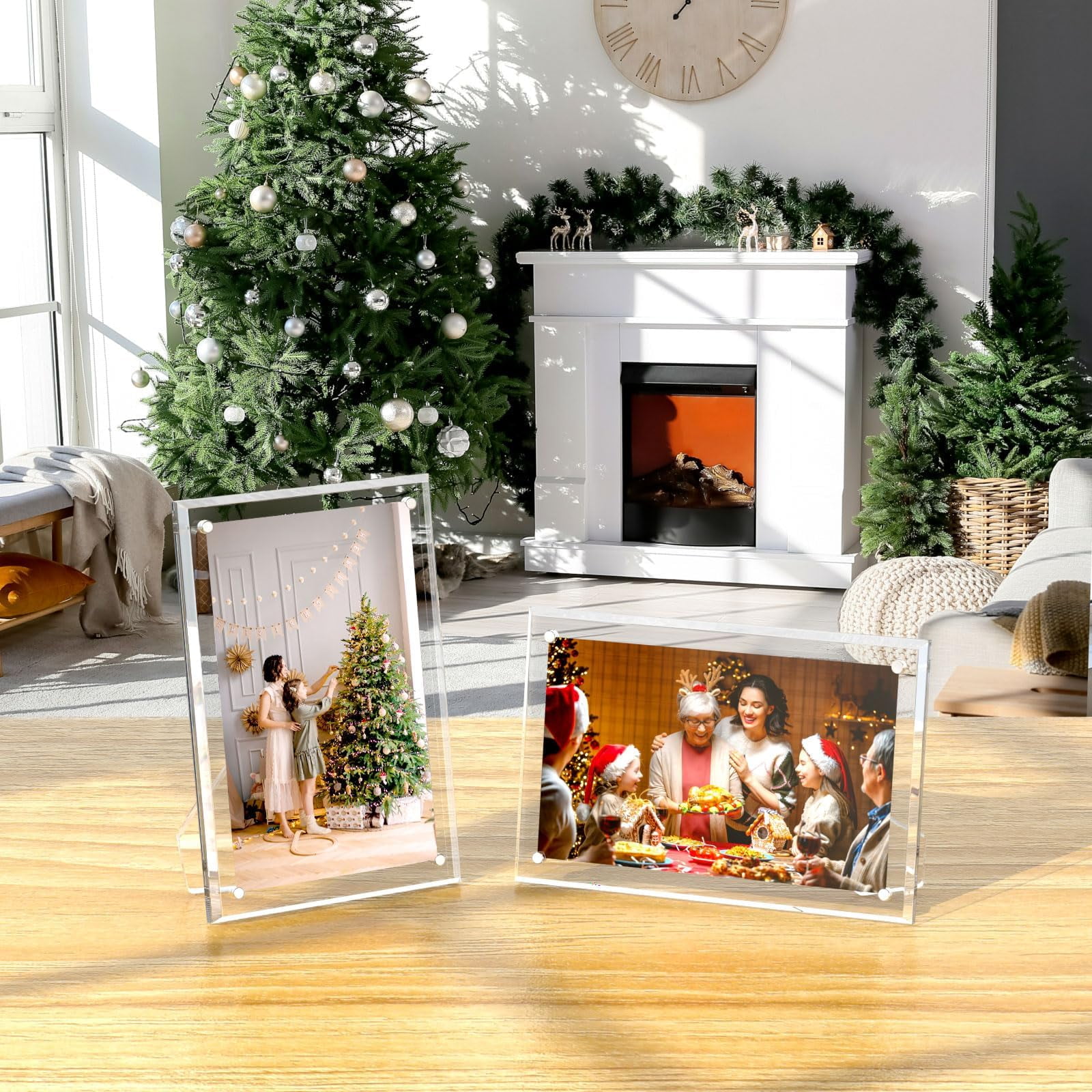NIUBEE 5x7 Acrylic Picture Frames 3 Pack, Clear Picture Frames with Stand, Magnetic Frame Acrylic Lucite Frameless Transparent Cubes Floating Gift for Home Office Desktop Display Horizontally