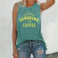 thumbnail image 2 of Summer Tops For Women T Shirts Loose Fit Casual Crew Neck Tank Sunshine And Coffee Print Sleeveless Short Sleeve Graphic Tees For Women Green S, 2 of 5