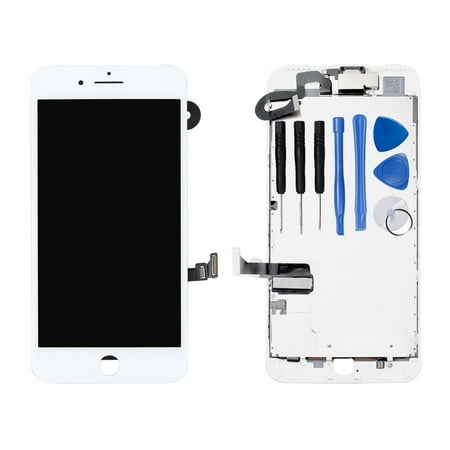 Ayake Full Display Assembly for iPhone 7 Plus White LCD Screen Replacement with Front Facing Camera and Speaker Pre-Assembled (All Required Tools