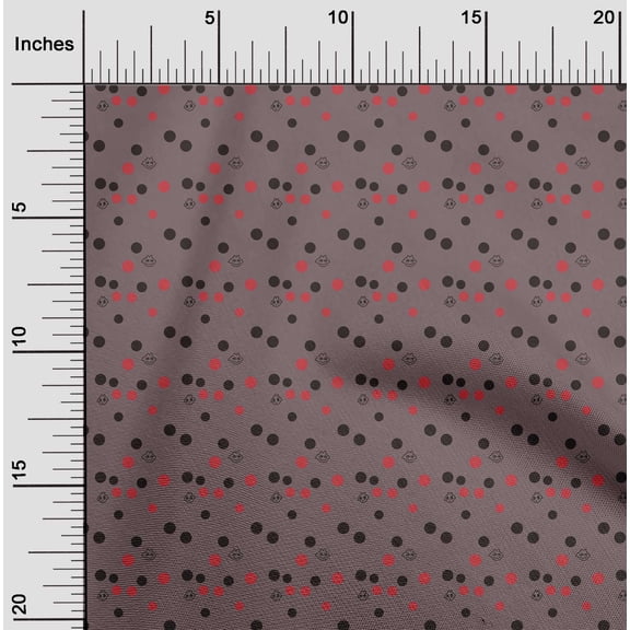 oneOone Georgette Viscose Dusty Brown Fabric Cartoon Face & Polka Dot Sewing Fabric By The Yard Printed Diy Clothing Sewing Supplies 42 Inch Wide