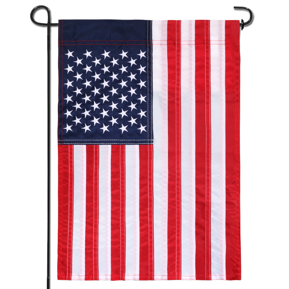 12"x18" Embroidered American 50 Star 210D Nylon Garden Flag Sleeved Pole 