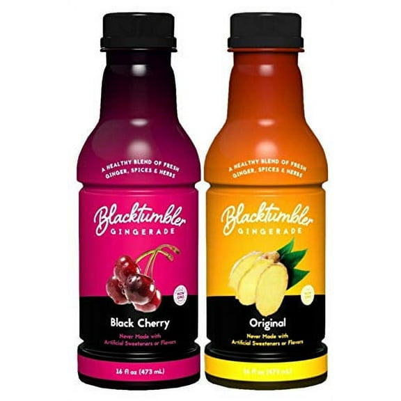 Blacktumbler Gingerade - 16 Oz. Each - Non Carbonated Ginger Drink 6 Pack Made with Pure Ginger Juice Real Herbs & Spices, Also Used as a Mixer (Black Cherry & Original)
