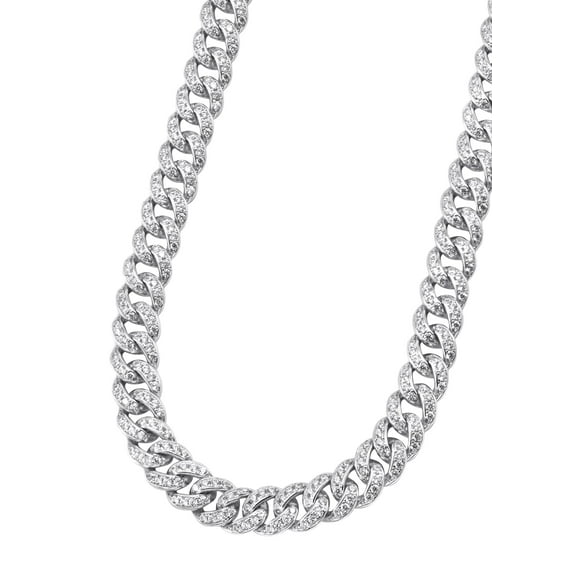 Silver Chain -  Single Row Iced Out Miami Cuban Link Chain