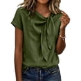 thumbnail image 5 of FchengtaiS Women's Short Sleeve Business Casual Shirts Elegant Knot Neckline Tops Summer Cotton Linen Blouse, 5 of 7