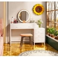 thumbnail image 3 of Industrial Computer Desk With 5 Drawers - Reversible File Cabinet Printer Stand, Rustic Home Office Writing Desk With Storage, Small Space PC Workstation (White), 3 of 7