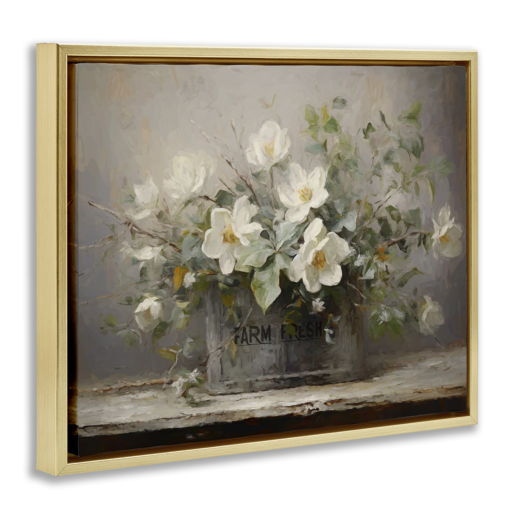 Stupell Industries Country Farm Florals Botanical & Floral Painting Gold Floater Framed Art Print Wall Art, 31 x 25