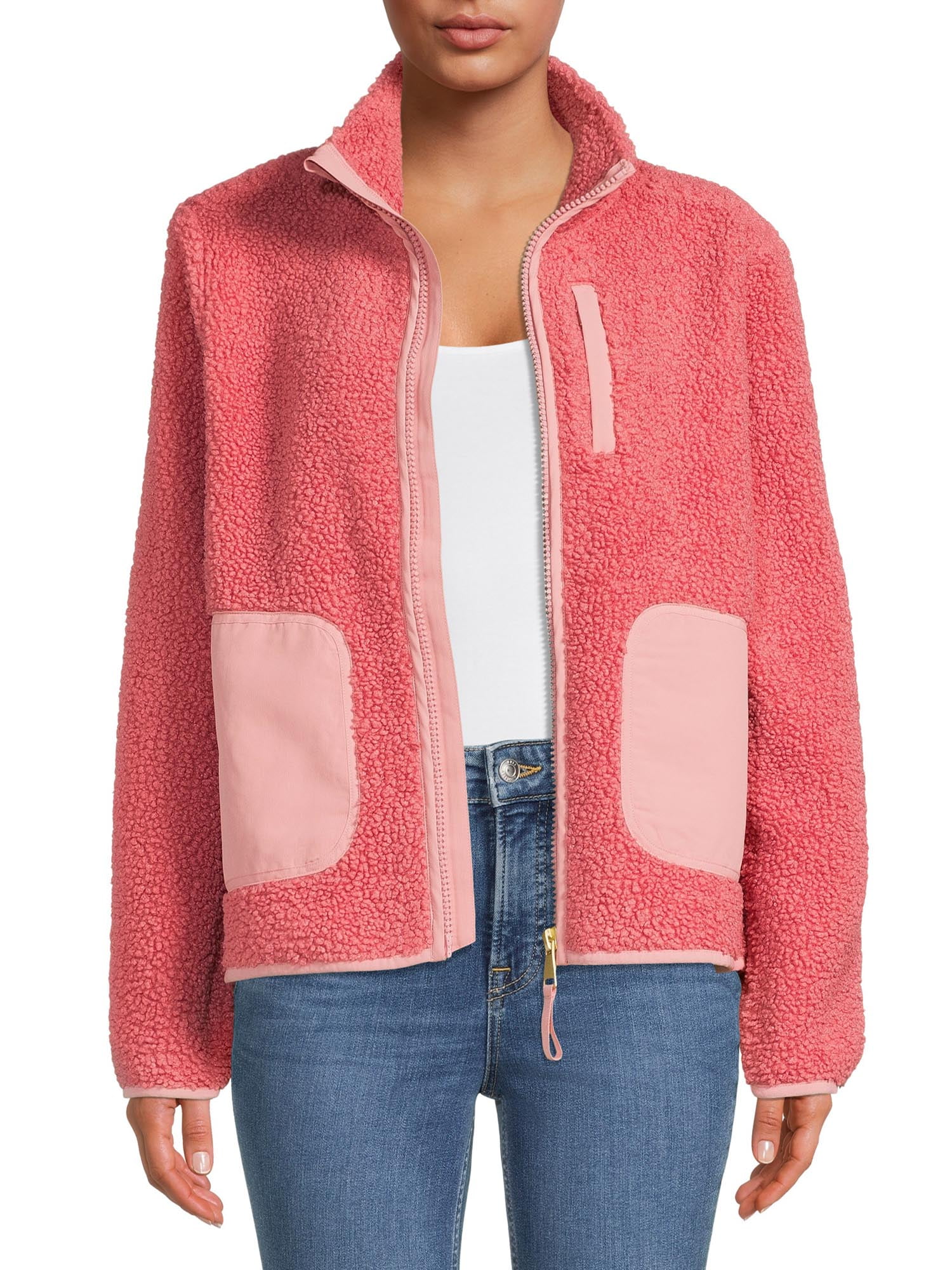 Zip Faux Sherpa Jacket - Walmart 