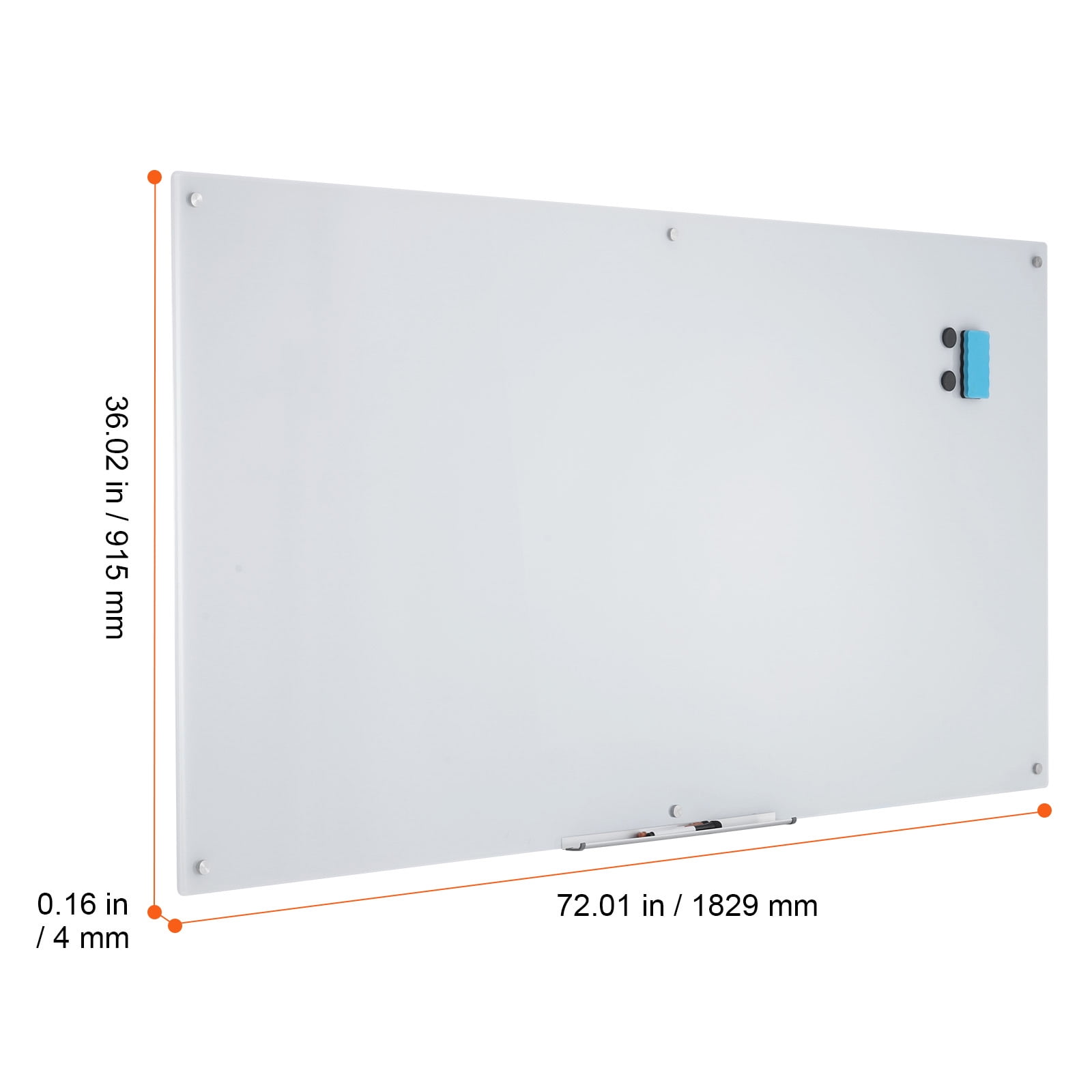 KFFKFF 72" x 36" Magnetic Glass Dry Erase Board Magnetic Mirror Notepad Dry Erase Board Frameless Wall Mount with Tray Large Glass White Board for Office, School & Home