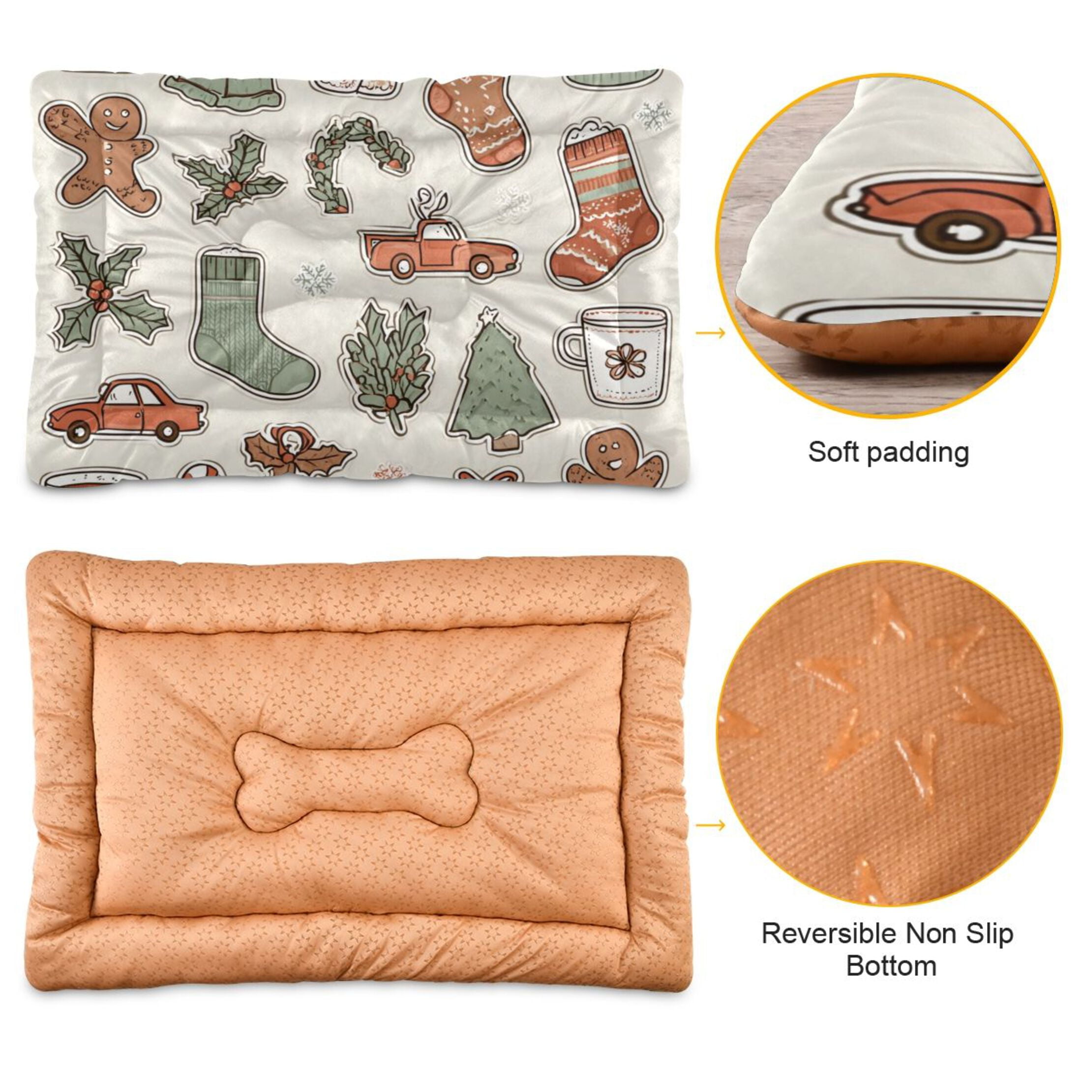 Cozy Mat Pet Bed Indoor Outdoor Warm Soft For Cat Dog Puppy(S/M) Gingerbread Cookies