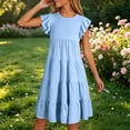 thumbnail image 2 of SUXIAN Dresses for Girls Round Neck Long Puff Sleeve Solid Cake Party Elegant Everyday Outfit Little Girl Dresses Light Blue 8-9 Years, 2 of 4