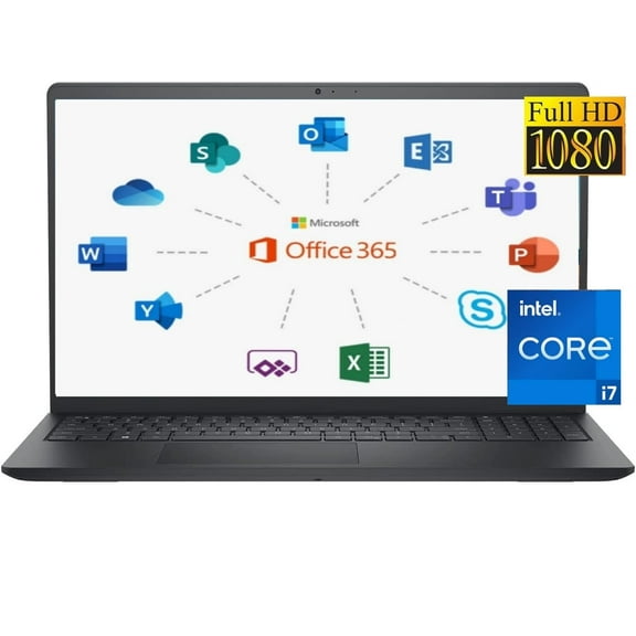 DELL 2024 Inspiron 15 Business Laptop, 15.6" 1920x1080 FHD, Intel i7-1255U(10 Cores),with Microsoft Office 365, Win 11 Home, Webcam, WiFi, Bluetooth, Carbon Black, (16GB RAM | 1TB PCIe SSD)