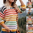 thumbnail image 2 of Fesfesfes Women Sweaters Rainbow Striped Round-necked Long-sleeved Knitted Pullover Sale Tops on Clearance, 2 of 9