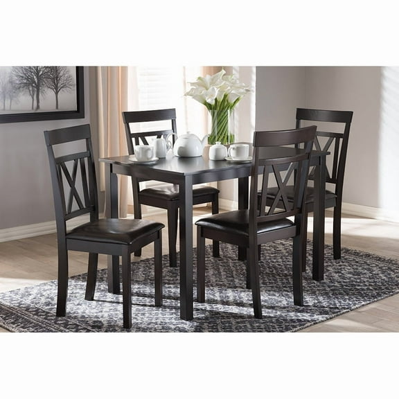Baxton Studio Rosie Modern and Contemporary Dark Brown Faux Leather Upholstered 5-Piece Dining Set