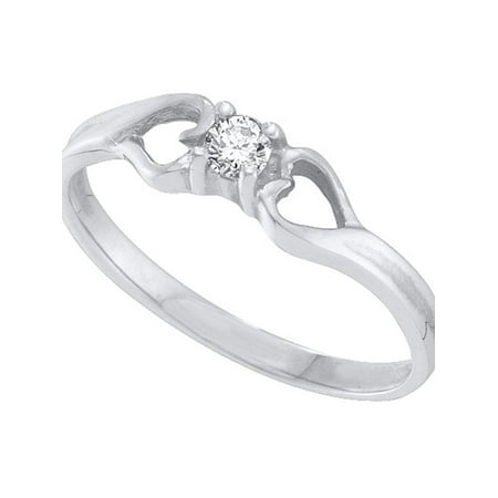 - 10kt White Gold Diamond Engagement Ring Womens Round Solitaire Heart Promise Bridal 1/10 Cttw