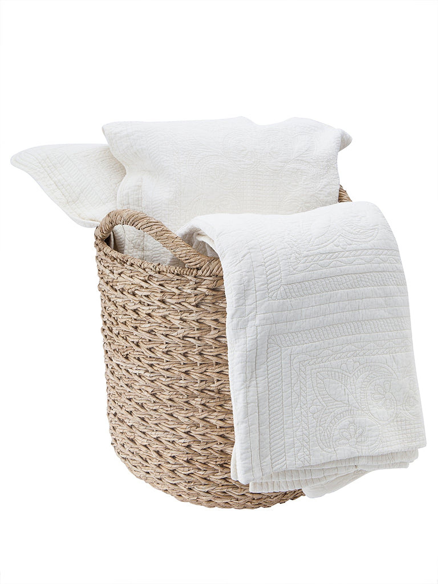 Kouboo Large Handwoven Decorative Storage Basket In Twisted Sea Grass With Handles, Circle-Shaped Basket Bin For Storage In Entryway, Organizing Basket For Laundry, Natural