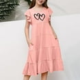 thumbnail image 4 of shoper Girls Spring Dresses Size 8 Ruffled Sleeve Crew Neck Heart Print A-Line Flowy Prom Dress Girls Beach Vacation Dress Watermelon Red 120, 4 of 6