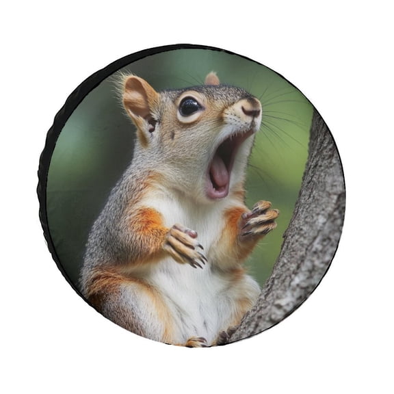 Funny Screaming Squirrel Camping Spare Tire Cover Vintage Animal Squirrel Wheel Tire Covers for Travel Trailers Protectors Weatherproof Dust-Proof for Camper Trailer Truck SUV Universal 12inch