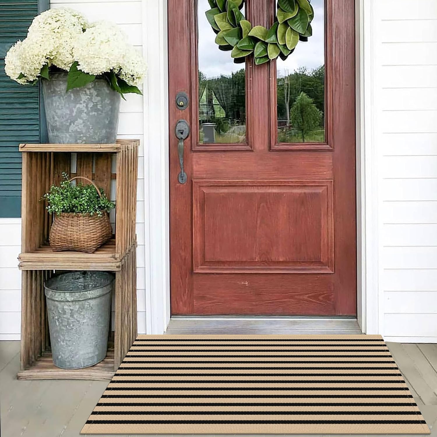 Area Rug  Striped Front Door Rug Cotton Washable Indoor Outdoor Rug Doormats Outdoor Small Striped Rugs for Kitchen Entryway Patio Front Porch Decor