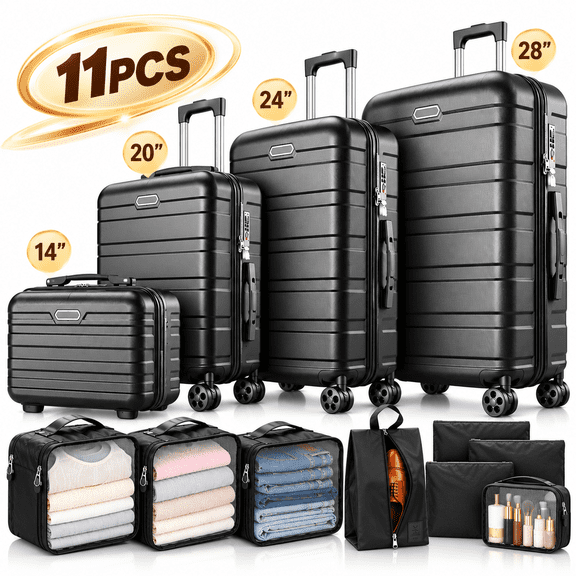 Luggage Sets 11 Piece Suitcases with Wheels, Suitcase Set ABS Hard Case Luggage with Lock Spinner Wheels Durable Travel Luggage