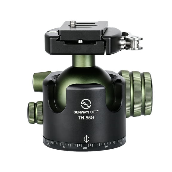 SUNWAYFOTO TH-55G Tripod Head 55mm Low Profile Ball Head Mount with Lever Clamp and QR Quick Release Plate for DSRL Camera,Load 77lb(35kg)