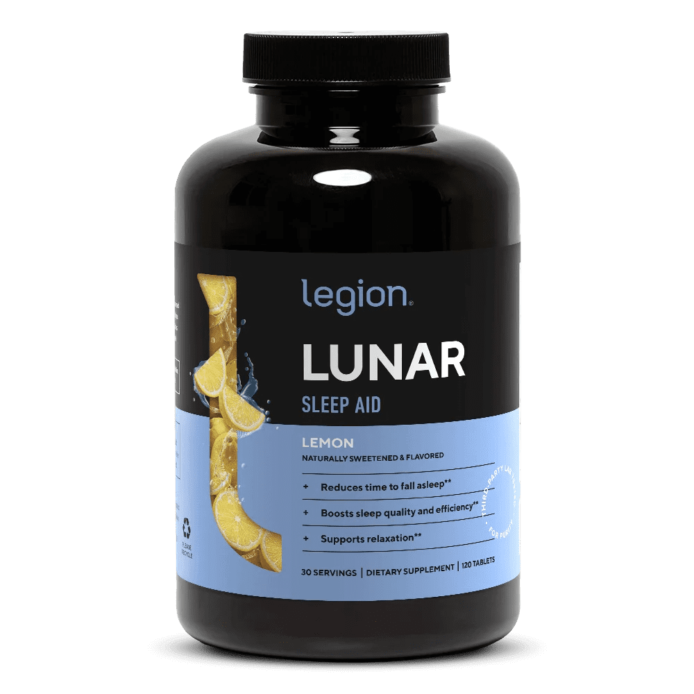 Legion Athletics Lunar Lemon Chewable Sleep Aid Supplement, Melatonin, Glycine, L-Theanine & GABA, 120 Tablets