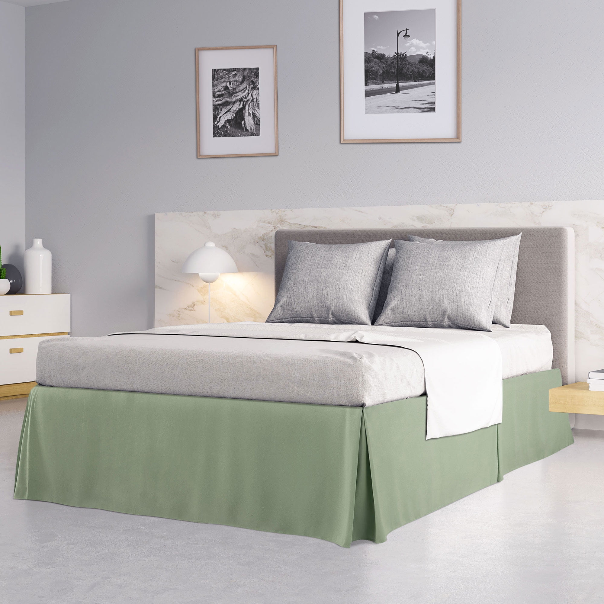 PiccoCasa Polyester Pleated Bed Skirt Tailored 14 inch King Light Green
