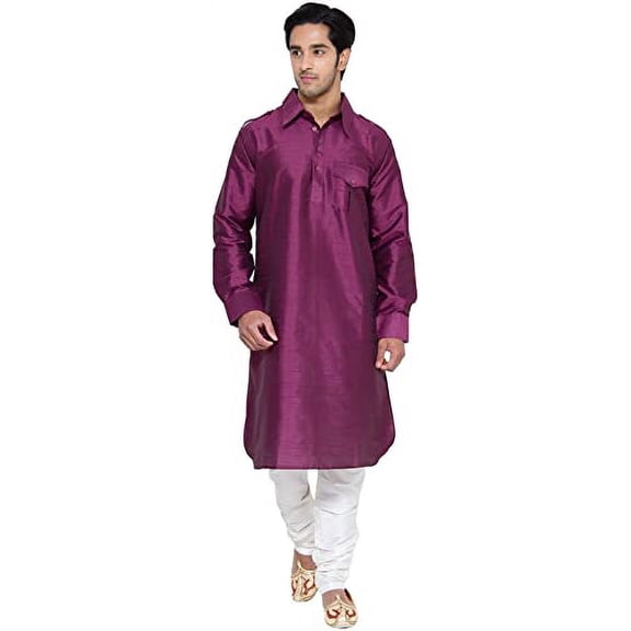 Royal Men's Pathani Silk Blend Kurta & Churidaar Set
