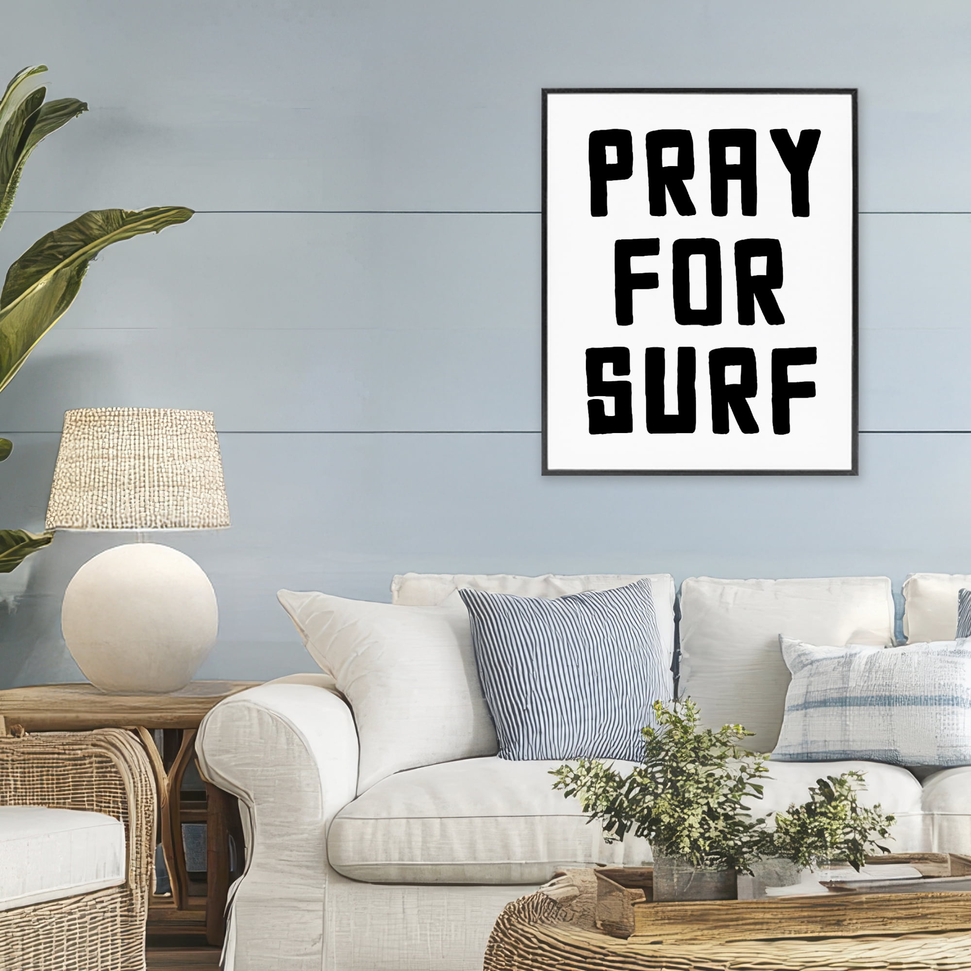Pray For Surf Simple Sentiment Black Framed Giclee Art, design by Lettered and Lined