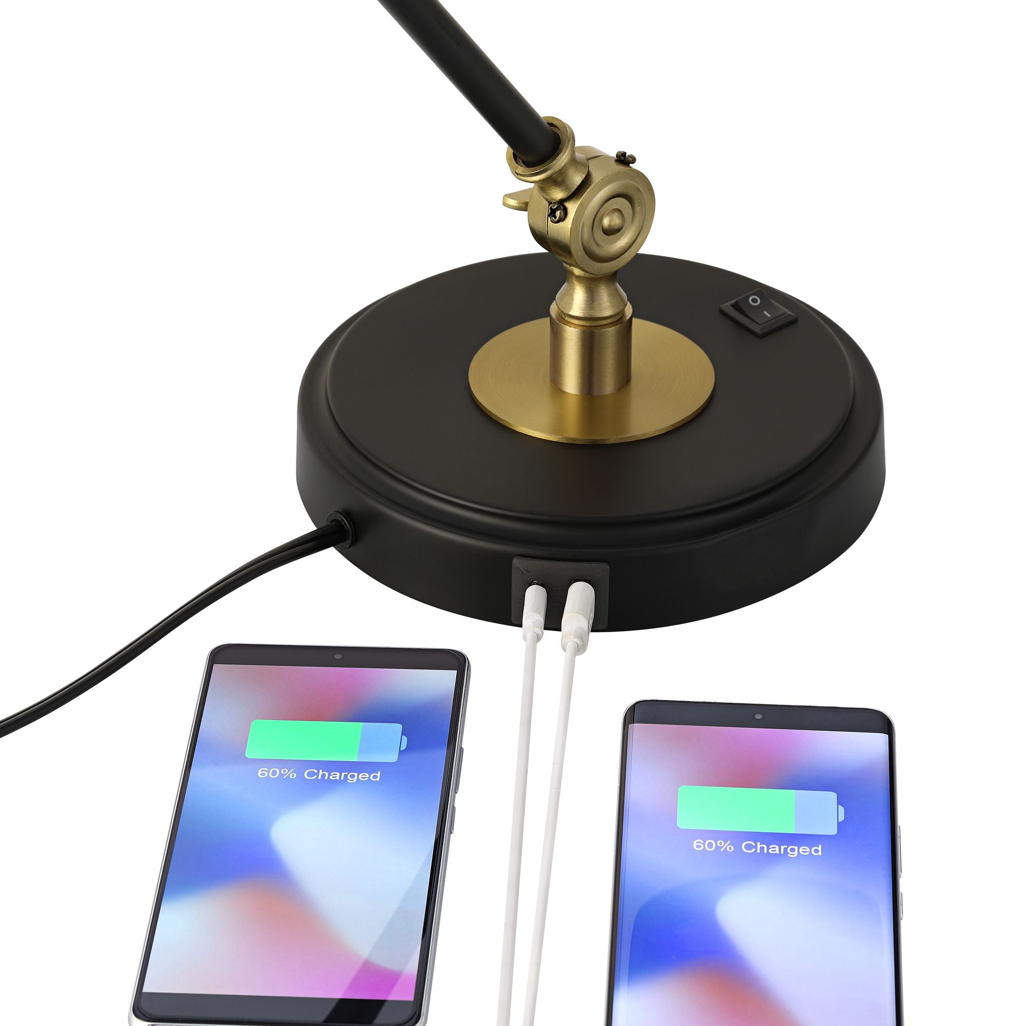360 Lighting Modern Industrial Desk Table Lamp with USB Charging Port Adjustable 26.75" High Black Antique Brass for Bedroom Bedside Office