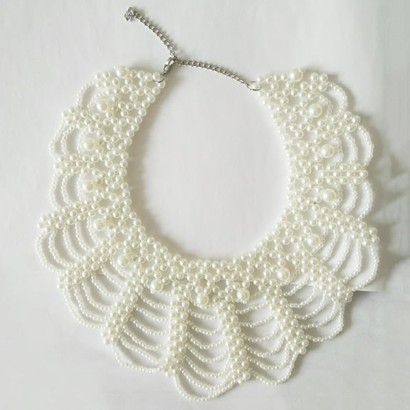 OPOLSKI Elegant Women Hollowed Imitation Pearl Choker Bib Collar Necklace White
