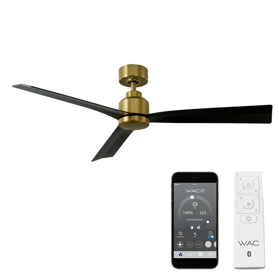 WAC Clean 52" Soft Brass/Matte Black Smart Ceiling Fan with Remote Control