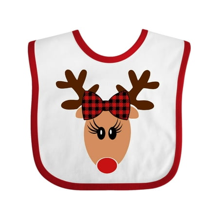 

Inktastic Cute Girl Reindeer with Buffalo Plaid Bow Gift Baby Boy or Baby Girl Bib