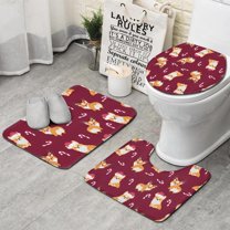 Christmas Corgi Bathroom Rugs Sets 3 Piece,Toilet Cover Set,Absorbent Non Slip Bathroom Mats Sets with U-Shaped Contour Rug Toilet Rug Set